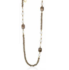 Collana in Argento giallo con perle di acqua dolce, cristalli e ematite gialla 