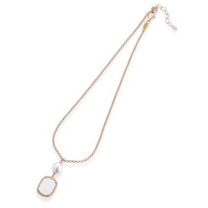 Collana in Argento rosato con pendente di perle dacqua dolce e madreperla australiana con zirconi  - gallery