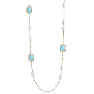 Collana in Argento rosato con perle d�acqua dolce e madreperla blu australiana con zirconi  - gallery