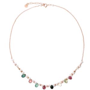 Collana in argento rosato con perle e pietre