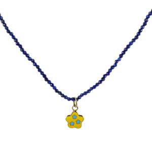 Collana in lapislazzulo con ciondolo fiore in oro