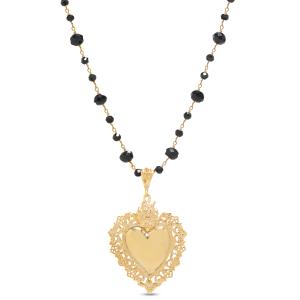 Collana in onice con pendente Sacro Cuore gande in argento dorato