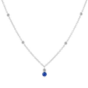 Collana in oro bianco con diamanti punto luce e Zaffiro rotondo 