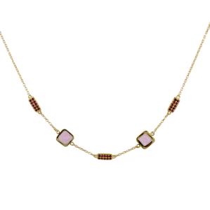 Collana in oro giallo con smalto rosa e zirconi rossi 