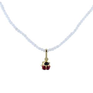 Collana in pietra di luna con ciondolo coccinella in oro
