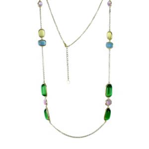 Collana lunga con pietre colorate in argento dorato 