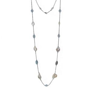 Collana lunga in argento con Acquamarina e perle barocche
