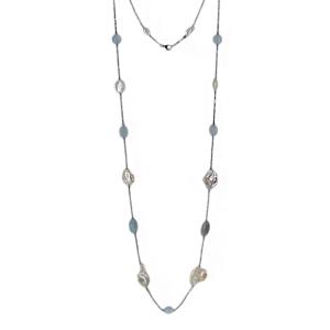 Collana lunga in argento con Acquamarina e perle barocche - gallery