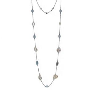 Collana lunga in argento con Acquamarina e perle barocche - gallery