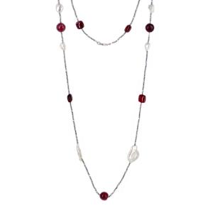 Collana lunga in argento con Agata fucsia e perle barocche - gallery