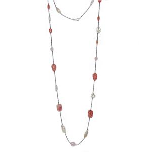 Collana lunga in argento con Agata rosa e perle barocche