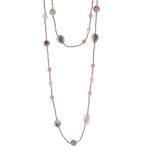 Collana lunga in argento con Agata rosa e perle barocche