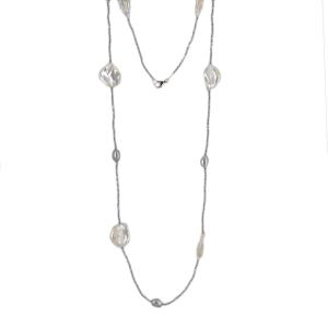 Collana lunga in argento con perle barocche e perle grigie
