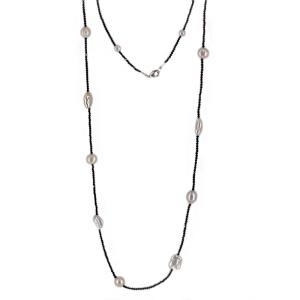 Collana lunga in argento con perle barocche e spinelli neri - gallery