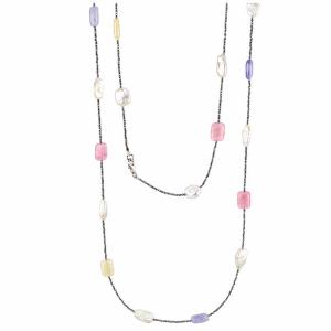 Collana lunga in argento con Quarzi multicolor e perle barocche