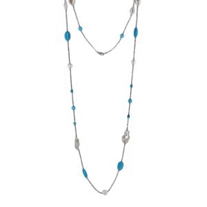 Collana lunga in argento con Turchese e perle barocche