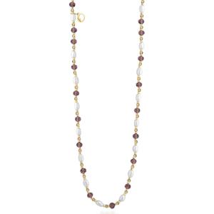 Collana in Argento giallo con perle di acqua dolce e cristalli di colore viola e arancioni  - gallery