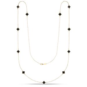 Collana lunga in oro con Quadrifogli onice