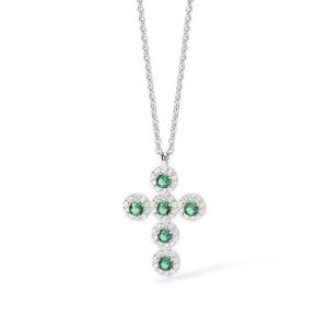Collana Mabina in argento con ciondolo croce e smeraldi sintetici 553656