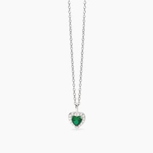 Collana Mabina in argento con smeraldo sintetico a forma di cuore e zirconi 553667