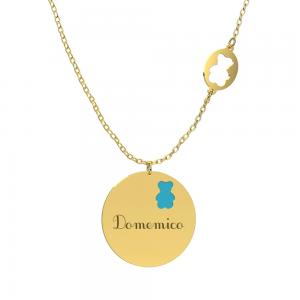 Collana Nanan da bambino in oro 9kt con placchetta personalizzabile e orsetto azzurro NGLD0029 - gallery