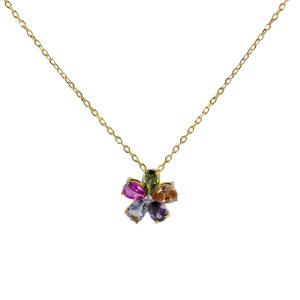 Collana pendente Fiore colorato in argento dorato con zirconi  - gallery