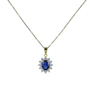 Collana pendente rosetta in argento dorato e zircone blu zaffiro - gallery