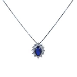 Collana pendente rosetta in argento e zircone blu zaffiro - gallery