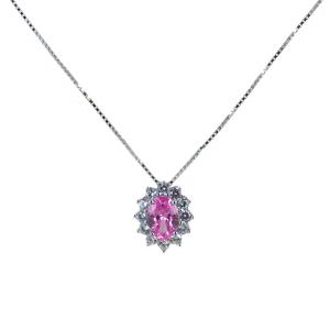 Collana pendente rosetta in argento e zircone rosa ametista - gallery