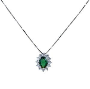 Collana pendente rosetta in argento e zircone verde smeraldo