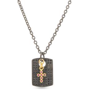 Collana piastrina e croce rossa con zirconi