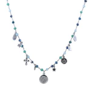 Collana religiosa Agios gioielli con cristalli azzurri