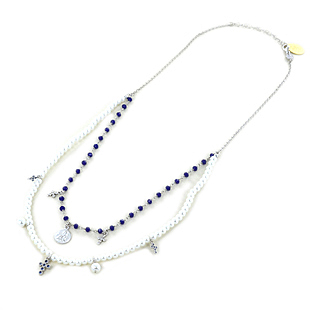 Collana religiosa Agios gioielli con perle Angelo Cherubino e cristalli blu - gallery