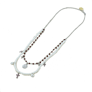 Collana religiosa Agios gioielli con perle Angelo Cherubino e cristalli rossi - gallery