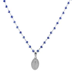 Collana religiosa Medaglia Madonna Miracolosa Agios con cristalli blu