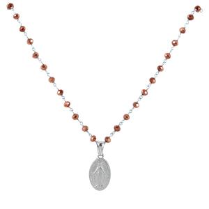 Collana religiosa Medaglia Madonna Miracolosa Agios con cristalli rossi