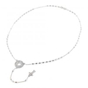 Collana rosario con frase papa Francesco in argento e zirconi Agios