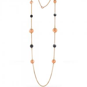 Collana Unoaerre lunga in bronzo Rosa con sfere nere lucide - gallery