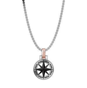 Collana Zancan Uomo in argento brunito Rosa dei venti e spinelli neri EHC153
