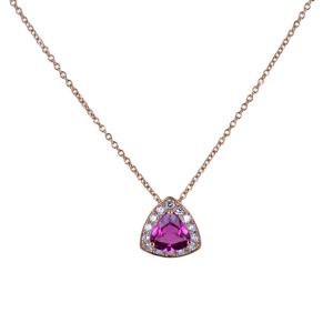 Girocollo in oro rosa con Tormalina Rosa Triangolare e diamanti 