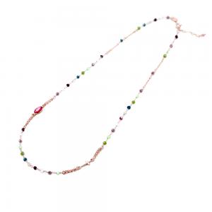 Girocollo Rosario in argento rose con grani sfaccettati rosa multicolor