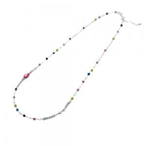 Girocollo Rosario in argento silver con grani sfaccettati rosa multicolor