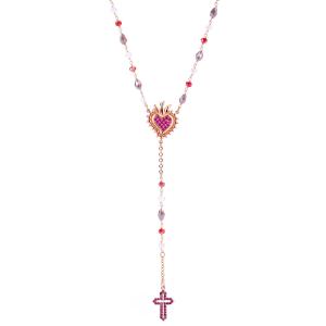 Girocollo Rosario Sacro Cuore in Argento Rosa e Grani colorati