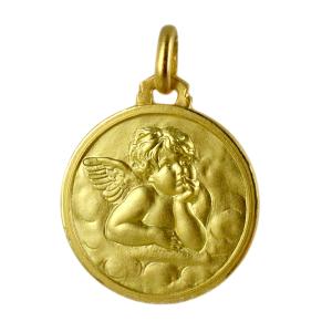 Medaglia Angelo Raffaello in oro giallo 18 mm