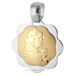 Medaglia Madonna del Ferruzzi con bambino in oro giallo e bianco 18 kt