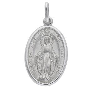 Medaglia MADONNA MIRACOLOSA Grande in oro bianco 20x14 mm