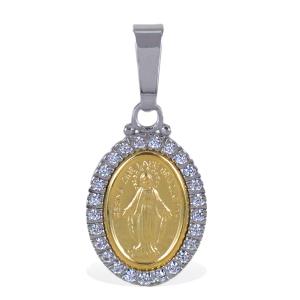 Medaglia Madonna Miracolosa in oro e zirconi
