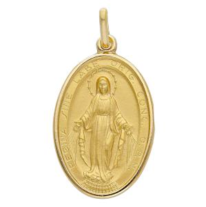 Medaglia MADONNA MIRACOLOSA maxi in oro giallo 16 x 22 mm