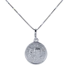 Medaglia Padre Pio in argento con collana