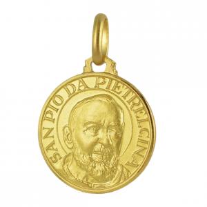 Medaglia Padre Pio in oro giallo 14 mm